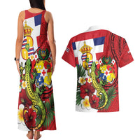 Hawaii And Tonga Couples Matching Tank Maxi Dress and Hawaiian Shirt King Kalakaua Tribal Gecko Tongan Ngatu LT14 - Polynesian Pride