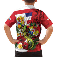 Hawaii And Tonga Family Matching Off The Shoulder Long Sleeve Dress and Hawaiian Shirt King Kalakaua Tribal Gecko Tongan Ngatu