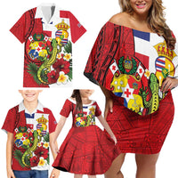 Hawaii And Tonga Family Matching Off Shoulder Short Dress and Hawaiian Shirt King Kalakaua Tribal Gecko Tongan Ngatu