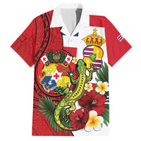Hawaii And Tonga Family Matching Off Shoulder Short Dress and Hawaiian Shirt King Kalakaua Tribal Gecko Tongan Ngatu
