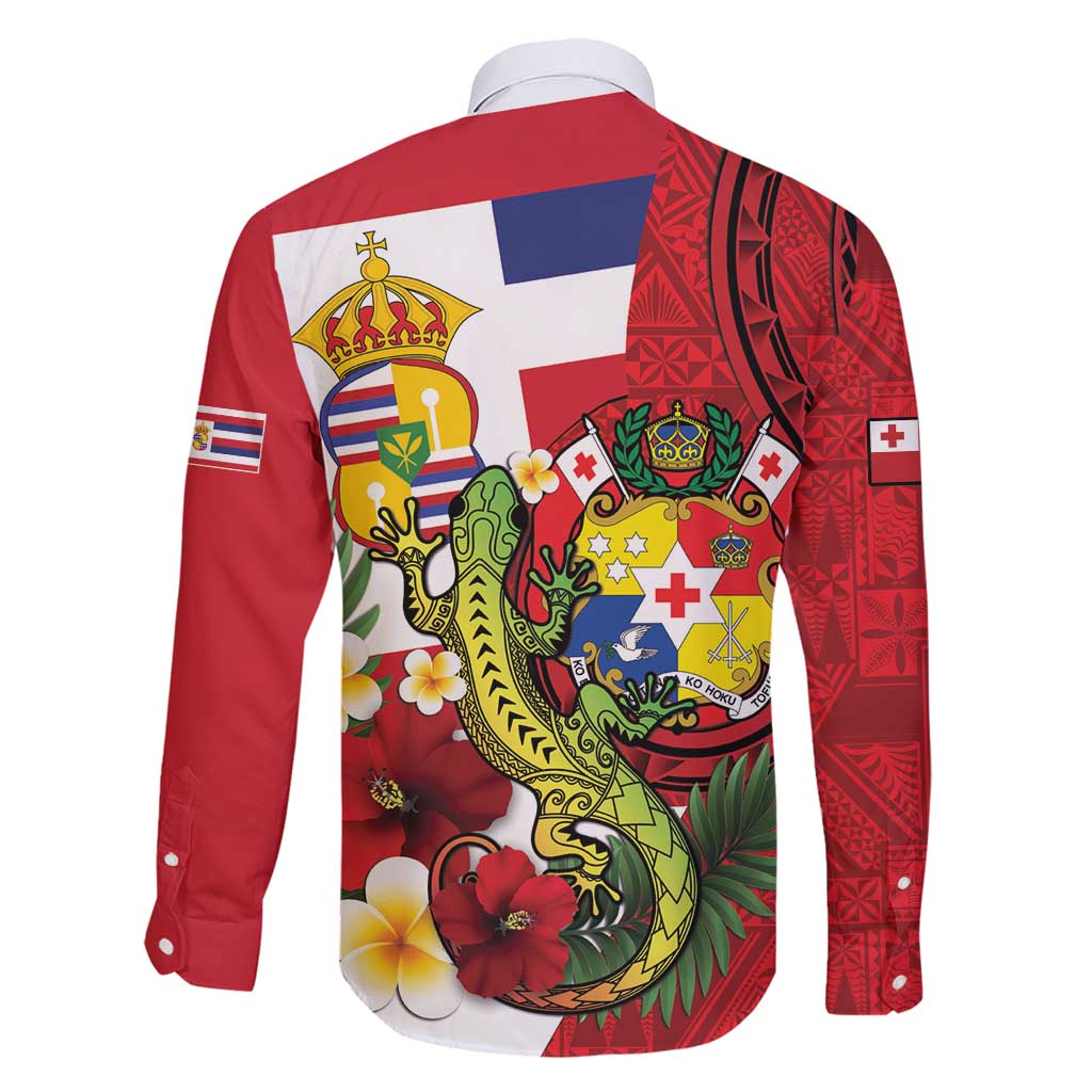 Hawaii And Tonga Family Matching Off Shoulder Short Dress and Hawaiian Shirt King Kalakaua Tribal Gecko Tongan Ngatu