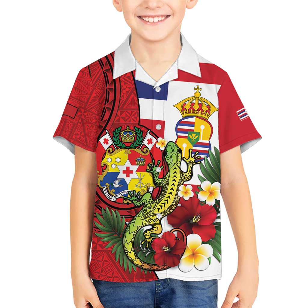 Hawaii And Tonga Family Matching Puletasi and Hawaiian Shirt King Kalakaua Tribal Gecko Tongan Ngatu