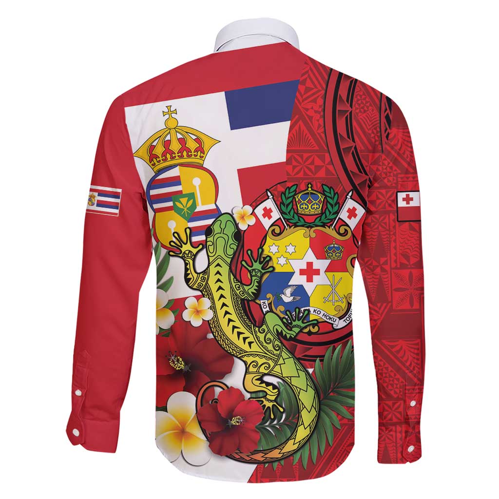 Hawaii And Tonga Family Matching Short Sleeve Bodycon Dress and Hawaiian Shirt King Kalakaua Tribal Gecko Tongan Ngatu