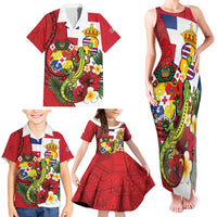 Hawaii And Tonga Family Matching Tank Maxi Dress and Hawaiian Shirt King Kalakaua Tribal Gecko Tongan Ngatu