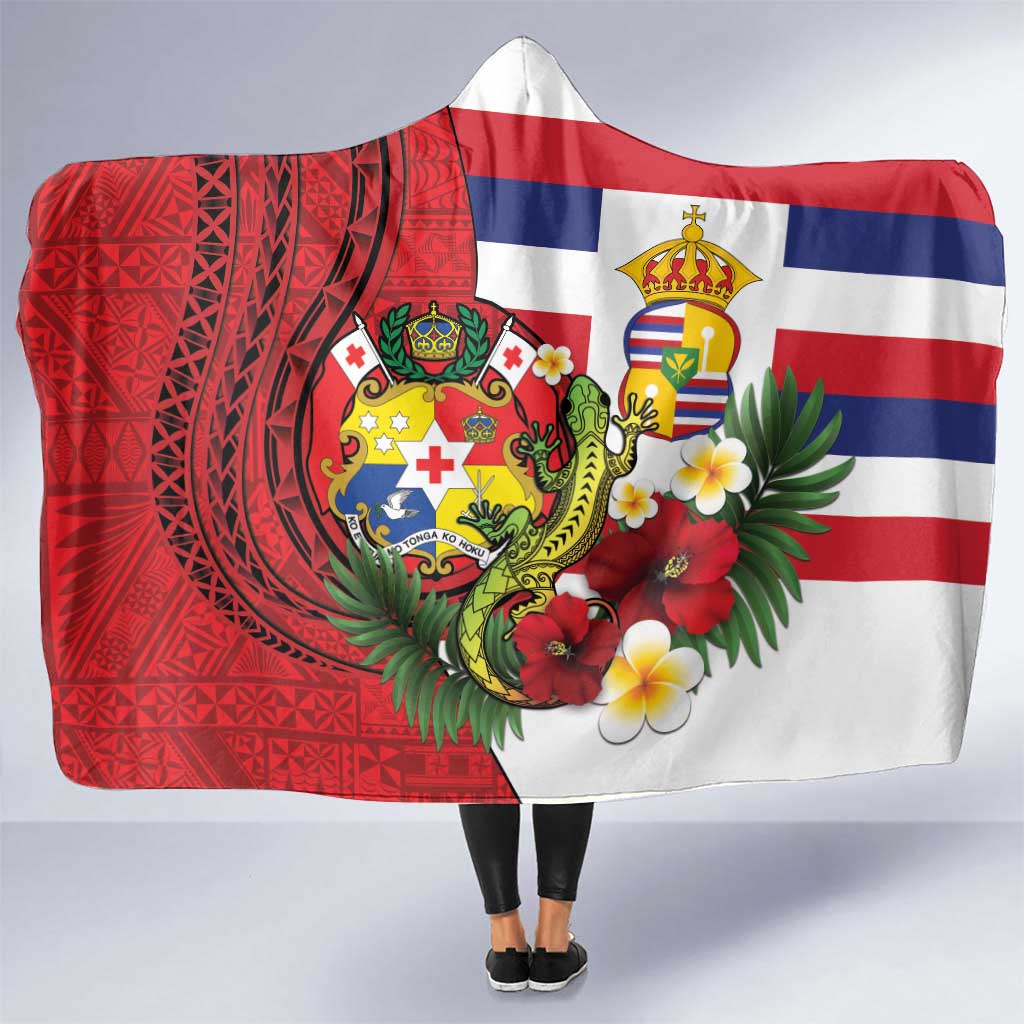 Hawaii And Tonga Hooded Blanket King Kalakaua Tribal Gecko Tongan Ngatu LT14 One Size Red - Polynesian Pride