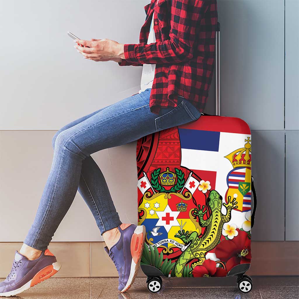 Hawaii And Tonga Luggage Cover King Kalakaua Tribal Gecko Tongan Ngatu