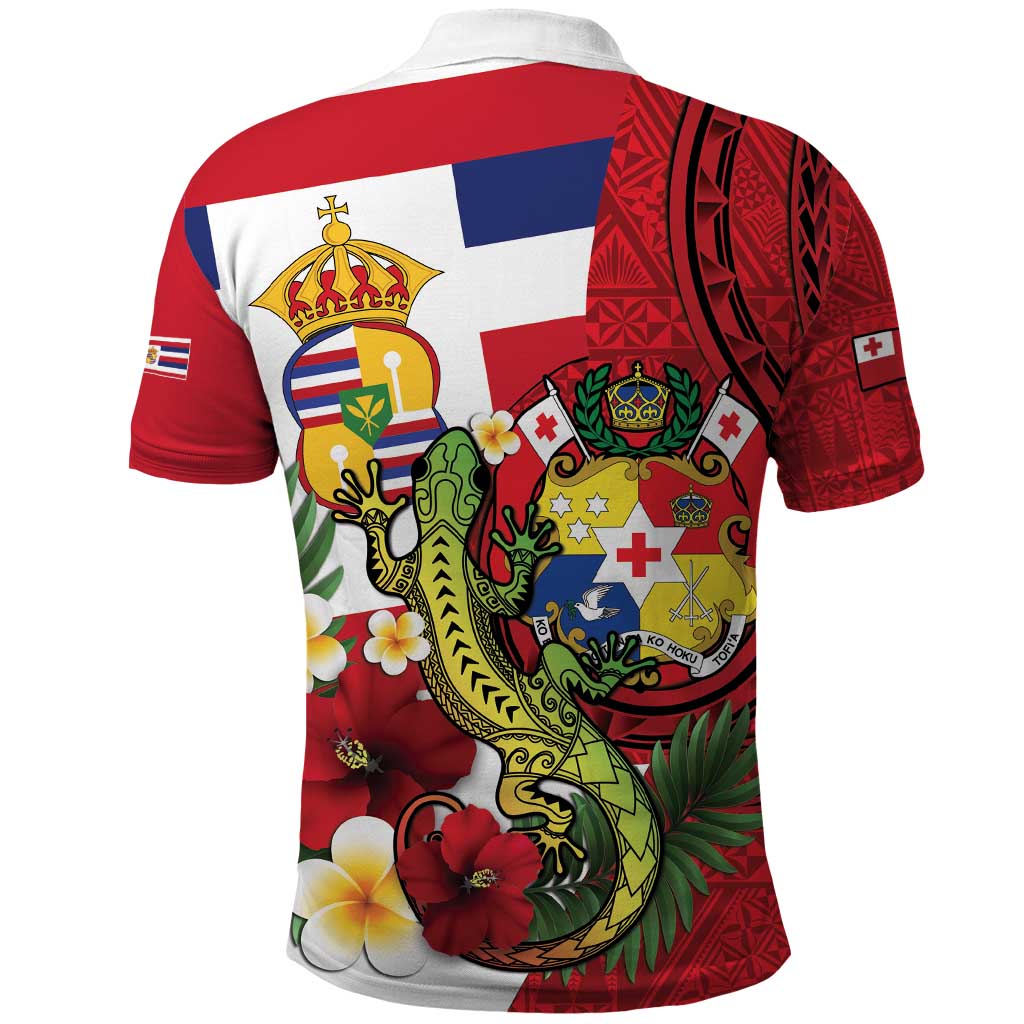 Hawaii And Tonga Polo Shirt King Kalakaua Tribal Gecko Tongan Ngatu
