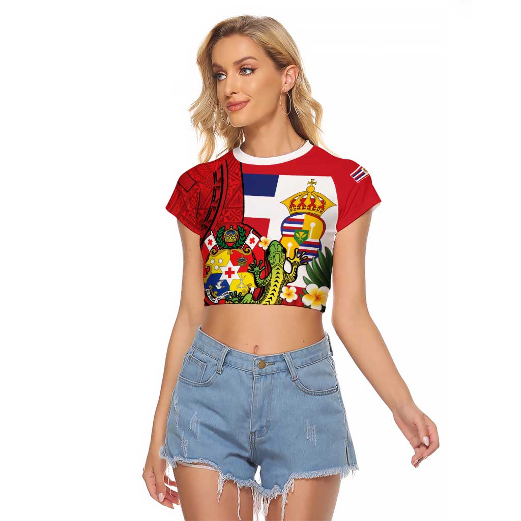 Hawaii And Tonga Raglan Cropped T Shirt King Kalakaua Tribal Gecko Tongan Ngatu