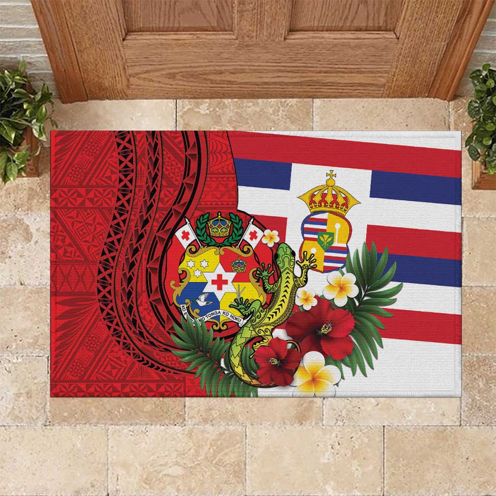 Hawaii And Tonga Rubber Doormat King Kalakaua Tribal Gecko Tongan Ngatu LT14 Red - Polynesian Pride
