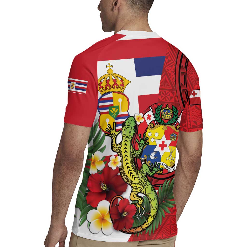 Hawaii And Tonga Rugby Jersey King Kalakaua Tribal Gecko Tongan Ngatu