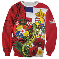 Hawaii And Tonga Sweatshirt King Kalakaua Tribal Gecko Tongan Ngatu LT14 Unisex Red - Polynesian Pride
