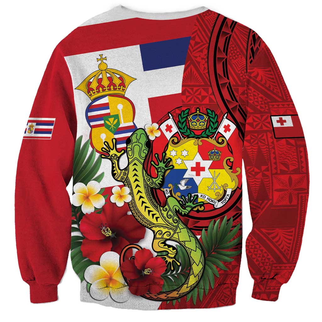 Hawaii And Tonga Sweatshirt King Kalakaua Tribal Gecko Tongan Ngatu LT14 - Polynesian Pride