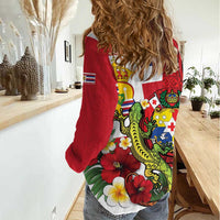 Hawaii And Tonga Women Casual Shirt King Kalakaua Tribal Gecko Tongan Ngatu