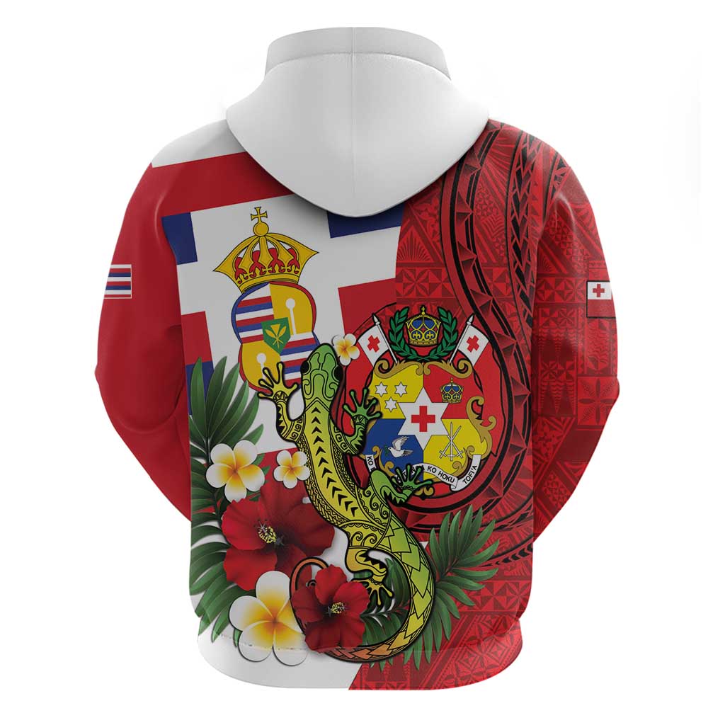 Hawaii And Tonga Zip Hoodie King Kalakaua Tribal Gecko Tongan Ngatu
