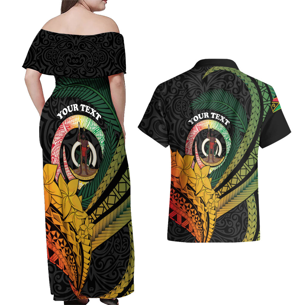 Personalised Vanuatu Independence Day Couples Matching Off Shoulder Maxi Dress and Hawaiian Shirt July 30 Pig Tusk Long God Yumi Stanap LT14 - Polynesian Pride