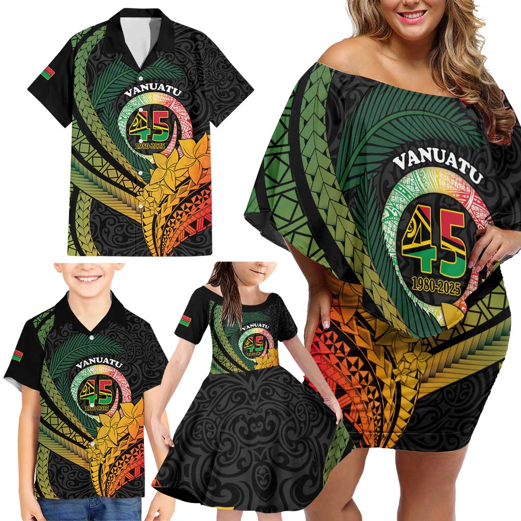 Personalised Vanuatu Independence Day Family Matching Off Shoulder Short Dress and Hawaiian Shirt July 30 Pig Tusk Long God Yumi Stanap
