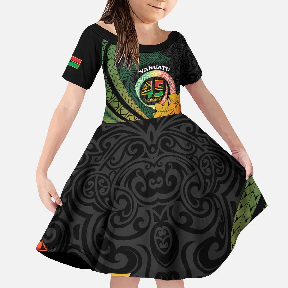 Personalised Vanuatu Independence Day Kid Short Sleeve Dress July 30 Pig Tusk Long God Yumi Stanap