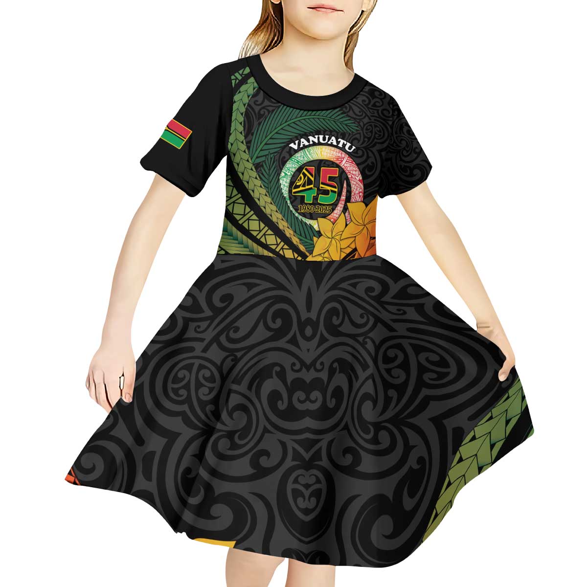 Personalised Vanuatu Independence Day Kid Short Sleeve Dress July 30 Pig Tusk Long God Yumi Stanap
