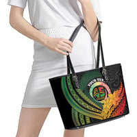 Personalised Vanuatu Independence Day Leather Tote Bag July 30 Pig Tusk Long God Yumi Stanap