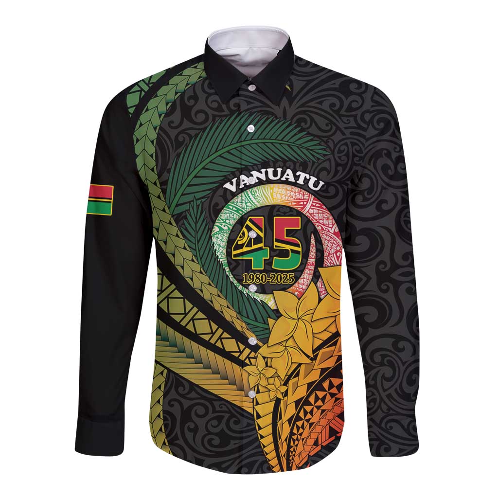 Personalised Vanuatu Independence Day Long Sleeve Button Shirt July 30 Pig Tusk Long God Yumi Stanap LT14 Unisex Black - Polynesian Pride