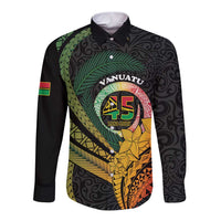 Personalised Vanuatu Independence Day Long Sleeve Button Shirt July 30 Pig Tusk Long God Yumi Stanap LT14 Unisex Black - Polynesian Pride