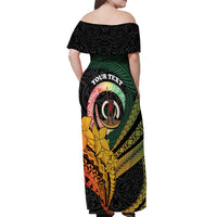 Personalised Vanuatu Independence Day Off Shoulder Maxi Dress July 30 Pig Tusk Long God Yumi Stanap