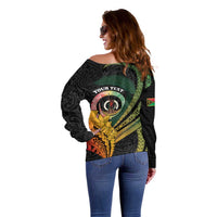 Personalised Vanuatu Independence Day Off Shoulder Sweater July 30 Pig Tusk Long God Yumi Stanap