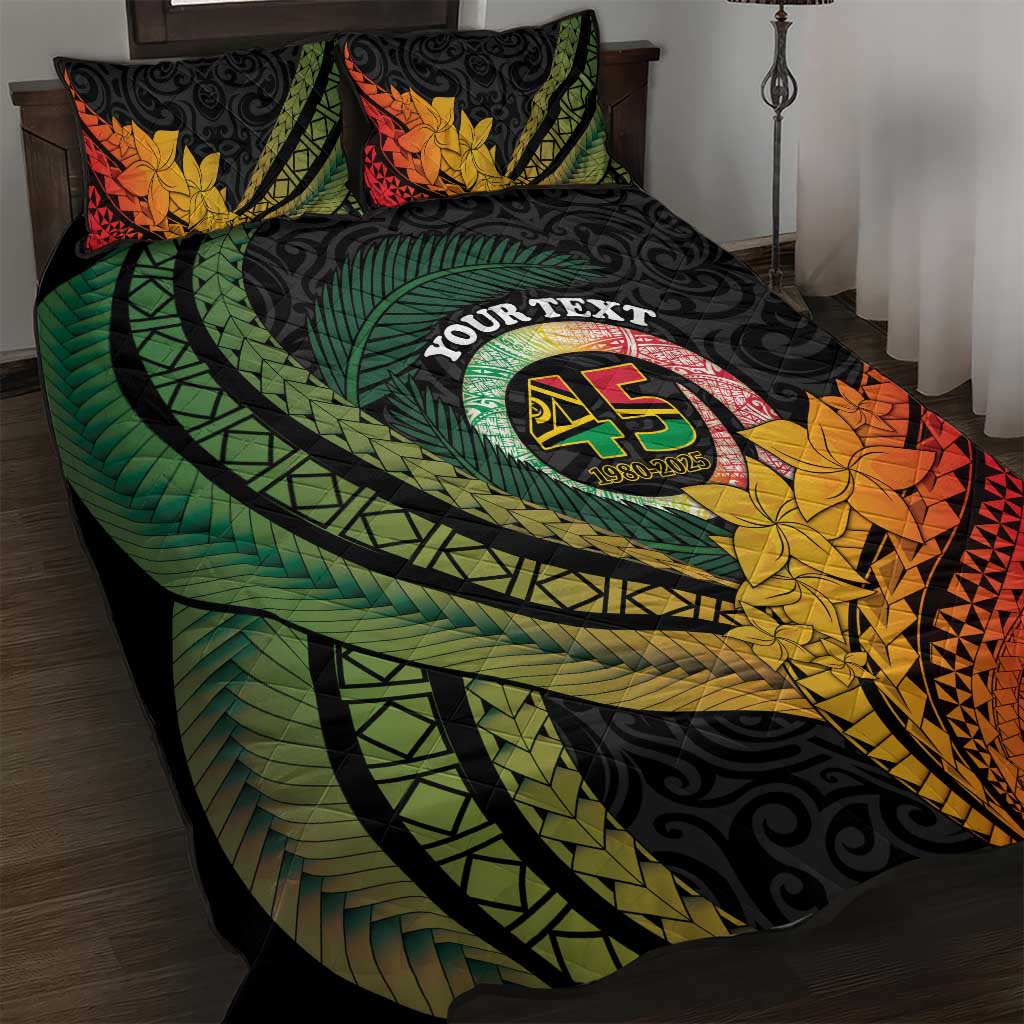 Personalised Vanuatu Independence Day Quilt Bed Set July 30 Pig Tusk Long God Yumi Stanap LT14 Black - Polynesian Pride