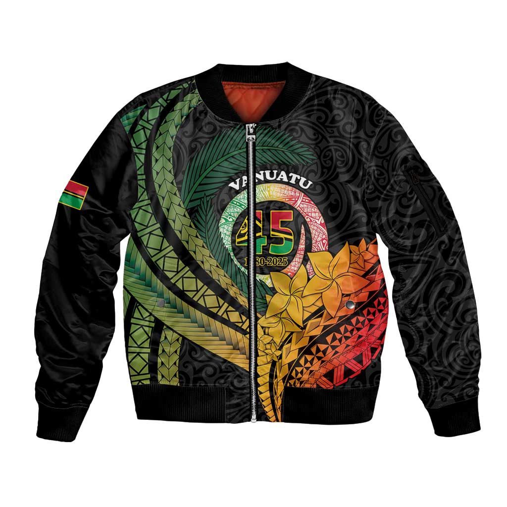Personalised Vanuatu Independence Day Sleeve Zip Bomber Jacket July 30 Pig Tusk Long God Yumi Stanap