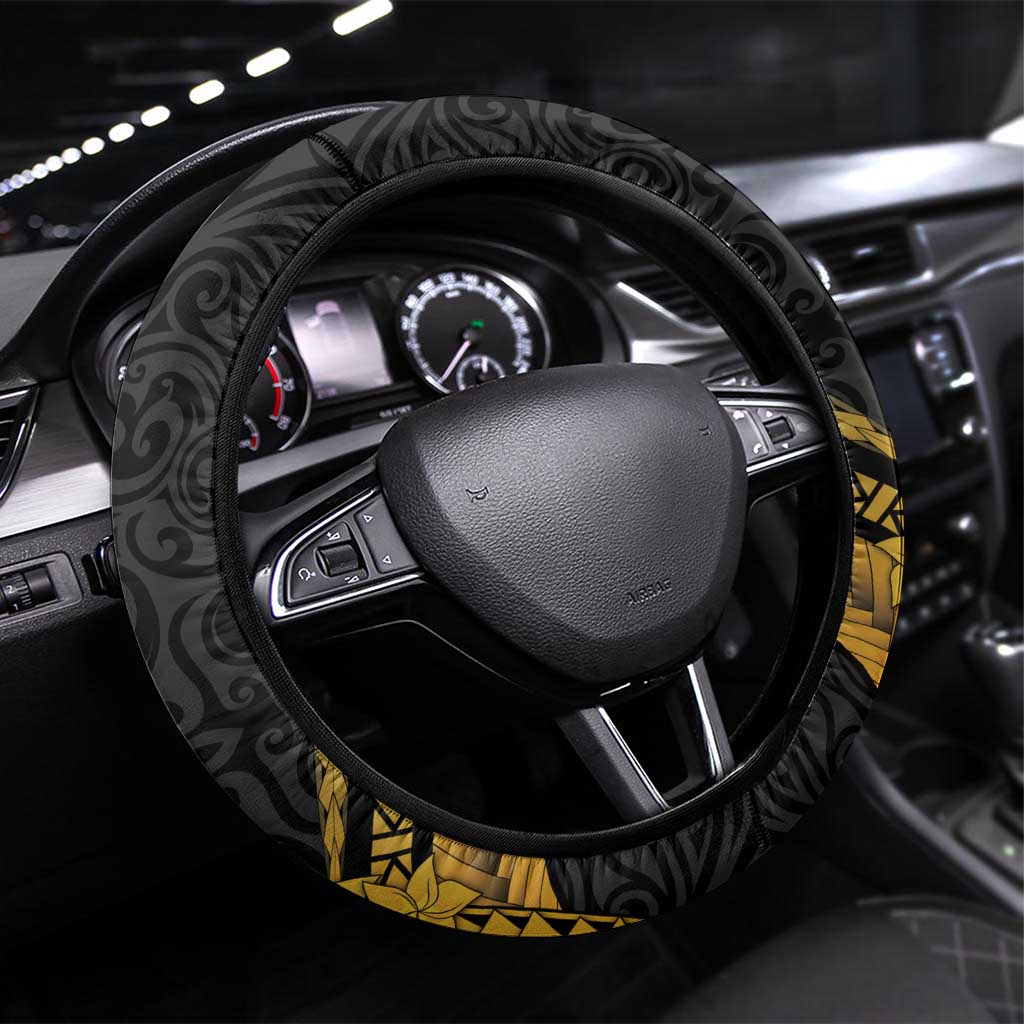 Vanuatu Independence Day Steering Wheel Cover July 30 Pig Tusk Long God Yumi Stanap LT14 Universal Fit Black - Polynesian Pride