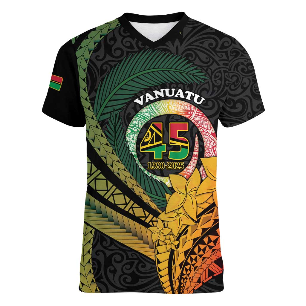 Personalised Vanuatu Independence Day Women V-Neck T-Shirt July 30 Pig Tusk Long God Yumi Stanap