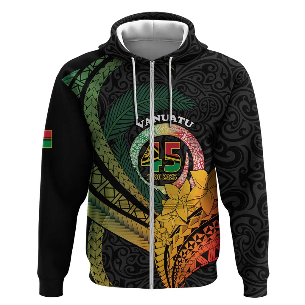 Personalised Vanuatu Independence Day Zip Hoodie July 30 Pig Tusk Long God Yumi Stanap
