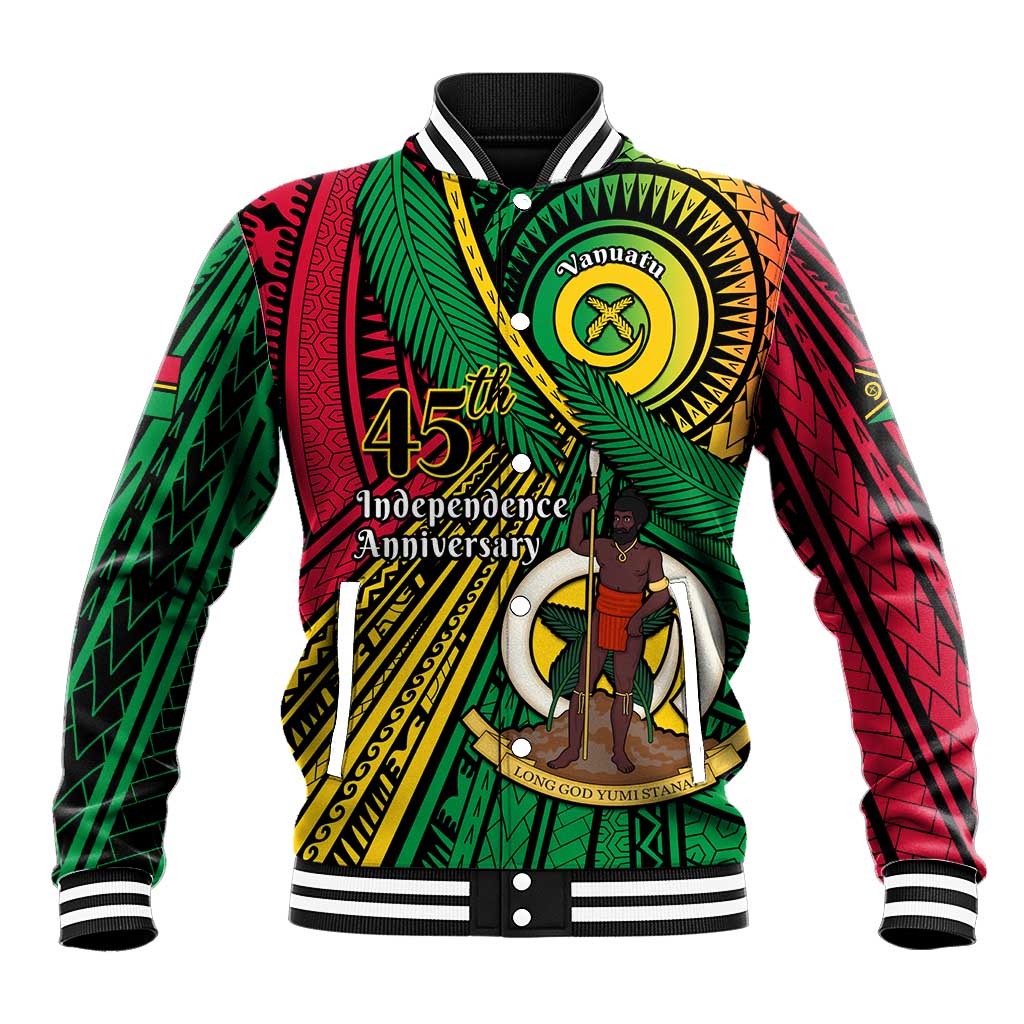 Halo Vanuatu Baseball Jacket Happy 45th Independence Anniversary LT14 Unisex Black - Polynesian Pride