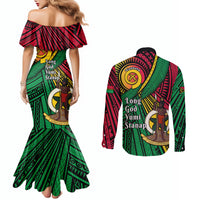 Halo Vanuatu Couples Matching Mermaid Dress and Long Sleeve Button Shirt Happy 46th Independence Anniversary LT14 - Polynesian Pride