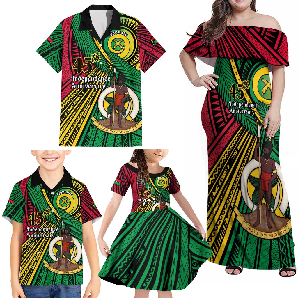 Halo Vanuatu Family Matching Off Shoulder Maxi Dress and Hawaiian Shirt Happy 45th Independence Anniversary