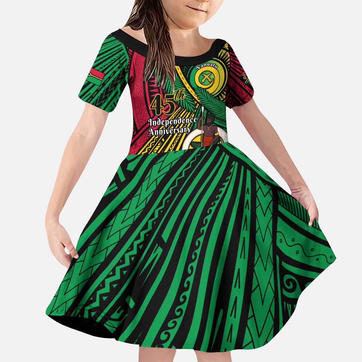 Halo Vanuatu Kid Short Sleeve Dress Happy 45th Independence Anniversary