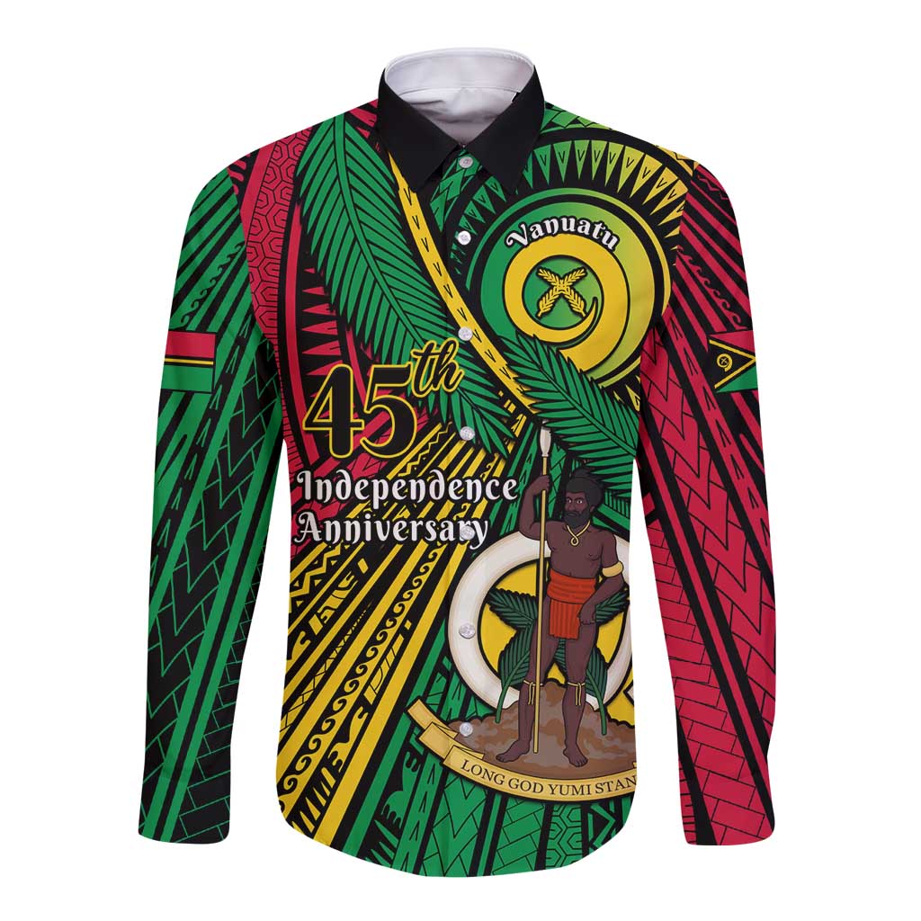 Halo Vanuatu Long Sleeve Button Shirt Happy 45th Independence Anniversary LT14 Unisex Black - Polynesian Pride
