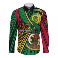 Halo Vanuatu Long Sleeve Button Shirt Happy 45th Independence Anniversary LT14 Unisex Black - Polynesian Pride