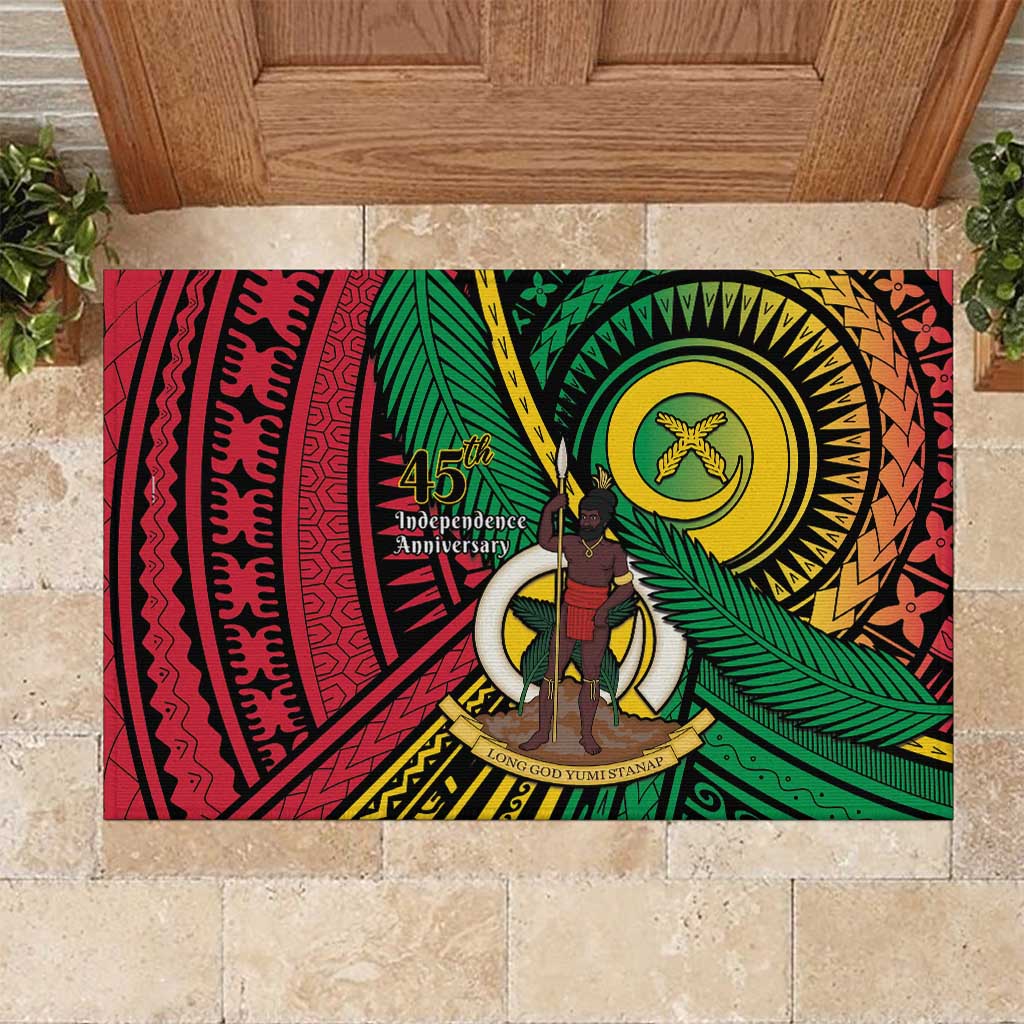 Halo Vanuatu Rubber Doormat Happy 45th Independence Anniversary LT14 Black - Polynesian Pride
