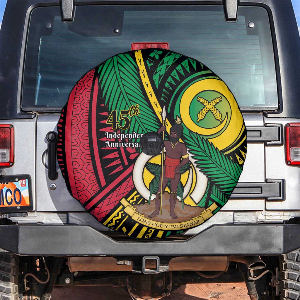 Halo Vanuatu Spare Tire Cover Happy 45th Independence Anniversary LT14 Black - Polynesian Pride
