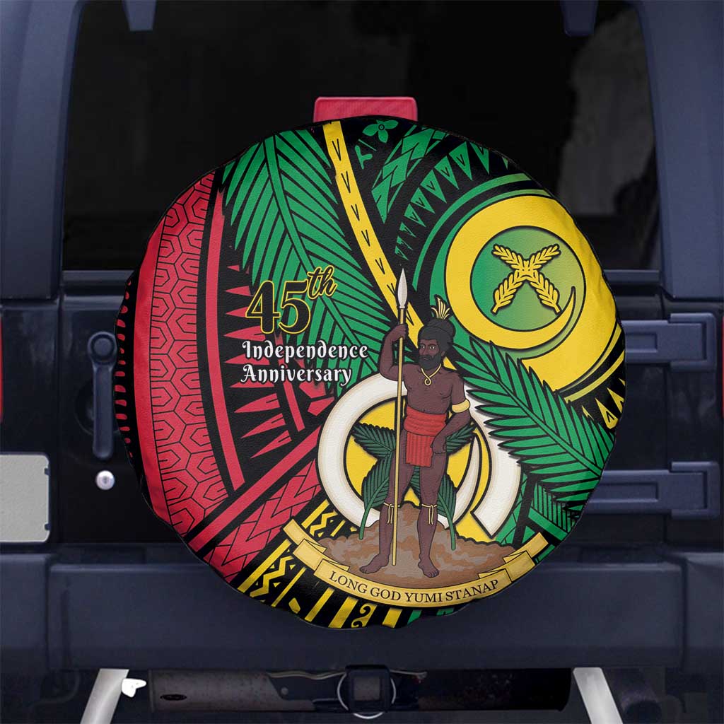 Halo Vanuatu Spare Tire Cover Happy 45th Independence Anniversary LT14 No hole Black - Polynesian Pride