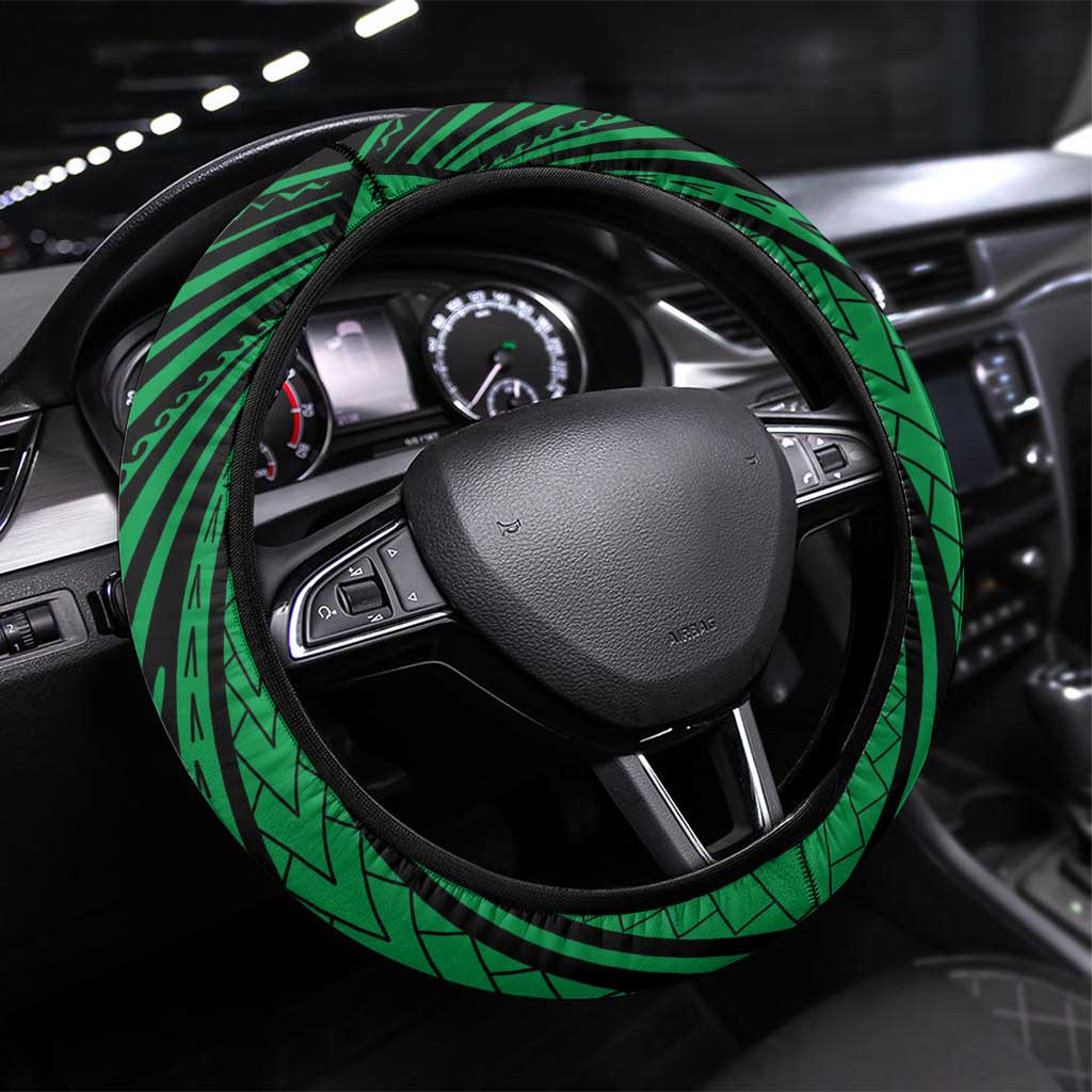 Halo Vanuatu Steering Wheel Cover Happy 45th Independence Anniversary LT14 Universal Fit Black - Polynesian Pride