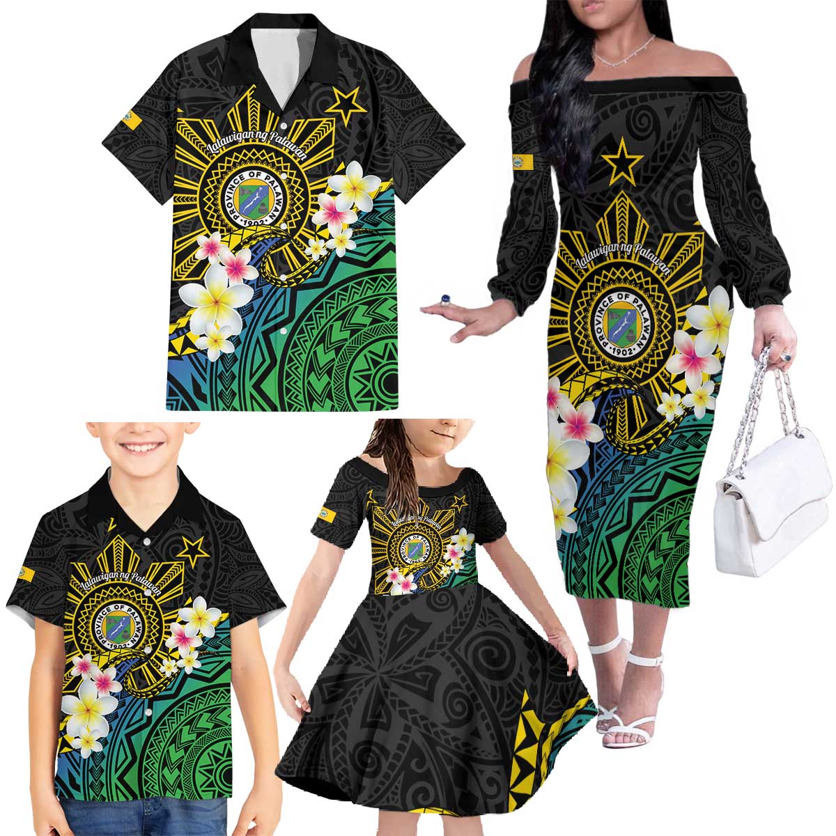 Lalawigan ng Palawan Family Matching Off The Shoulder Long Sleeve Dress and Hawaiian Shirt Philippines Province Land of Promise