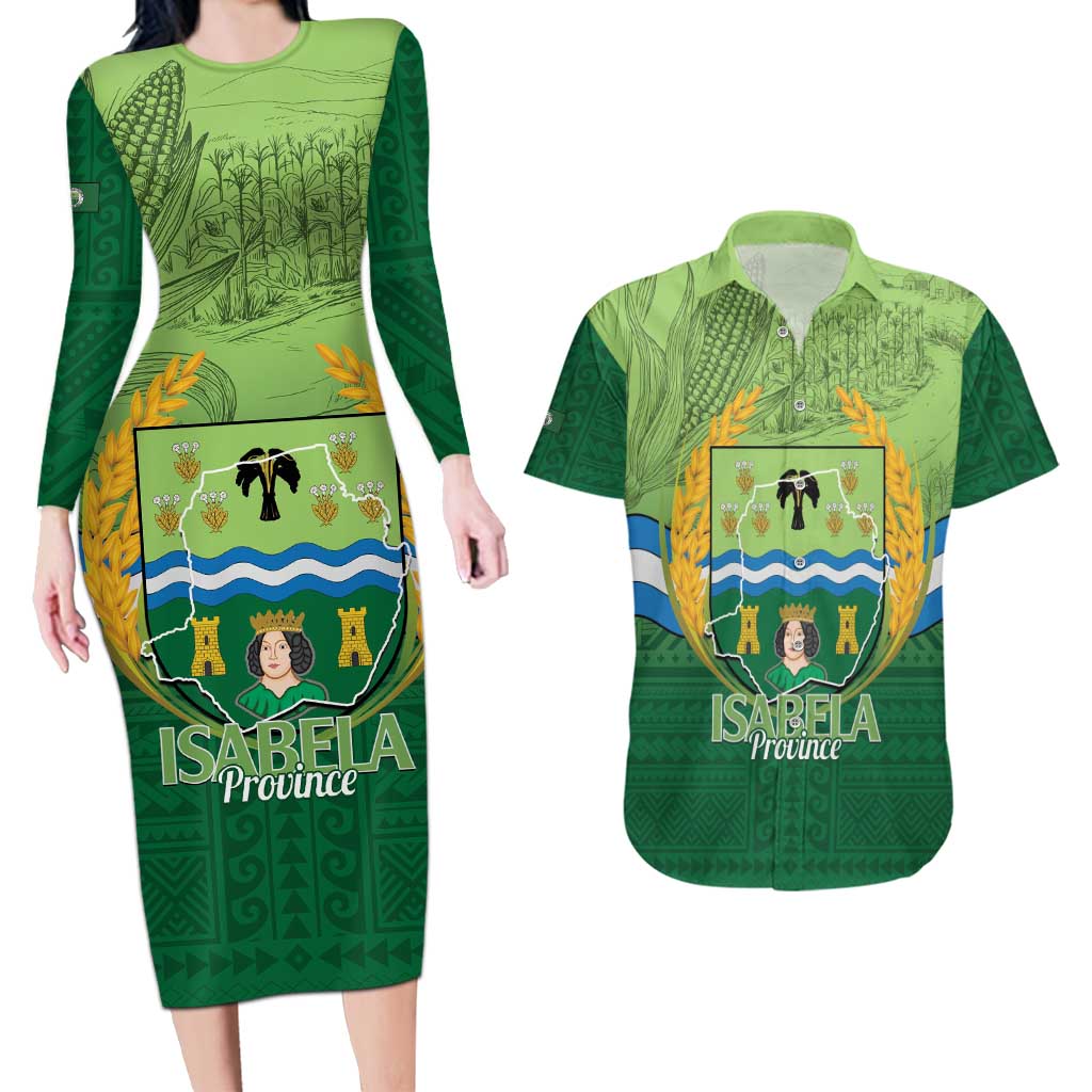 Isabela Philippines Couples Matching Long Sleeve Bodycon Dress and Hawaiian Shirt Queen Province Of The North