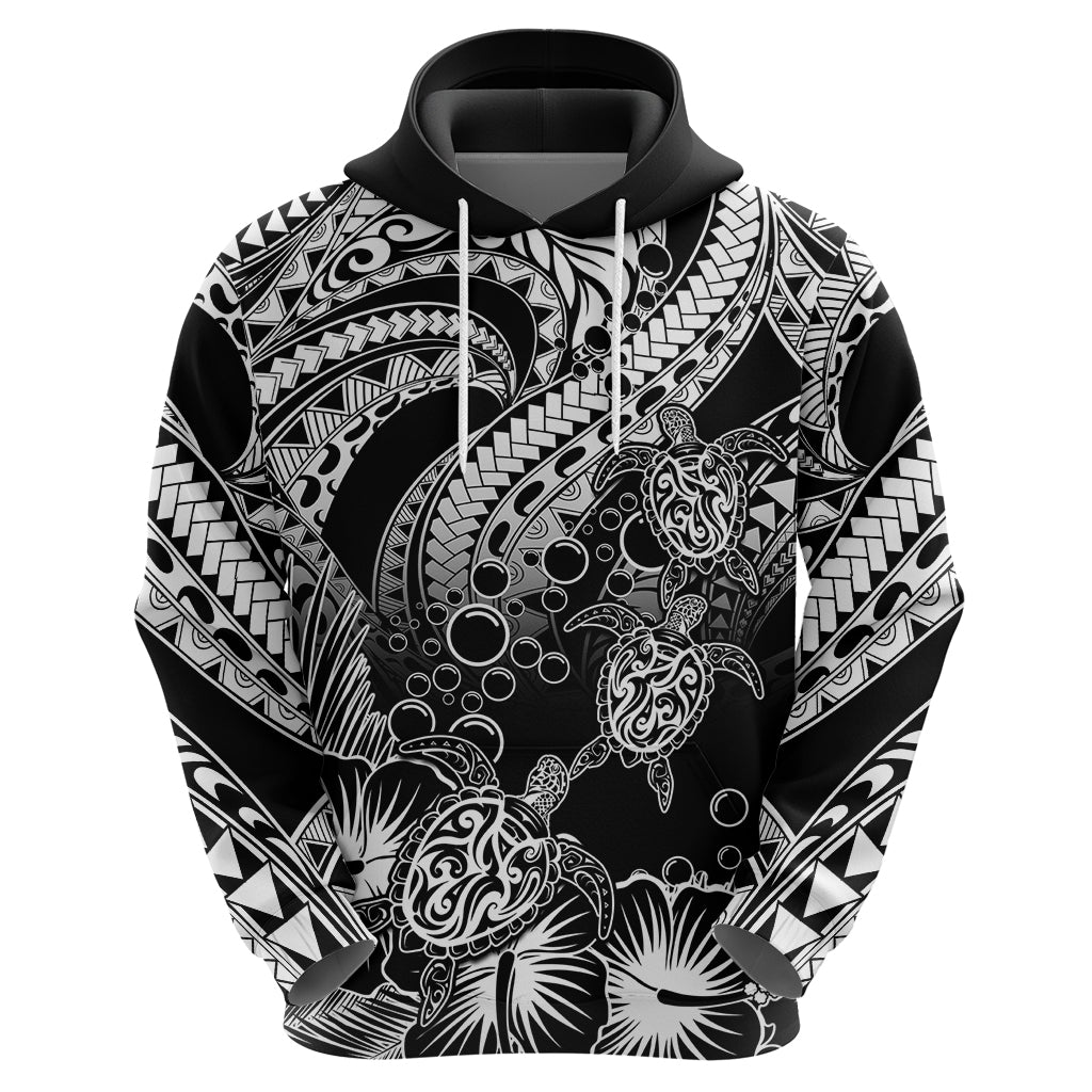 Custom Polynesian Hoodie Tribal Honu Turtle with Hibiscus White Version LT14 - Polynesian Pride
