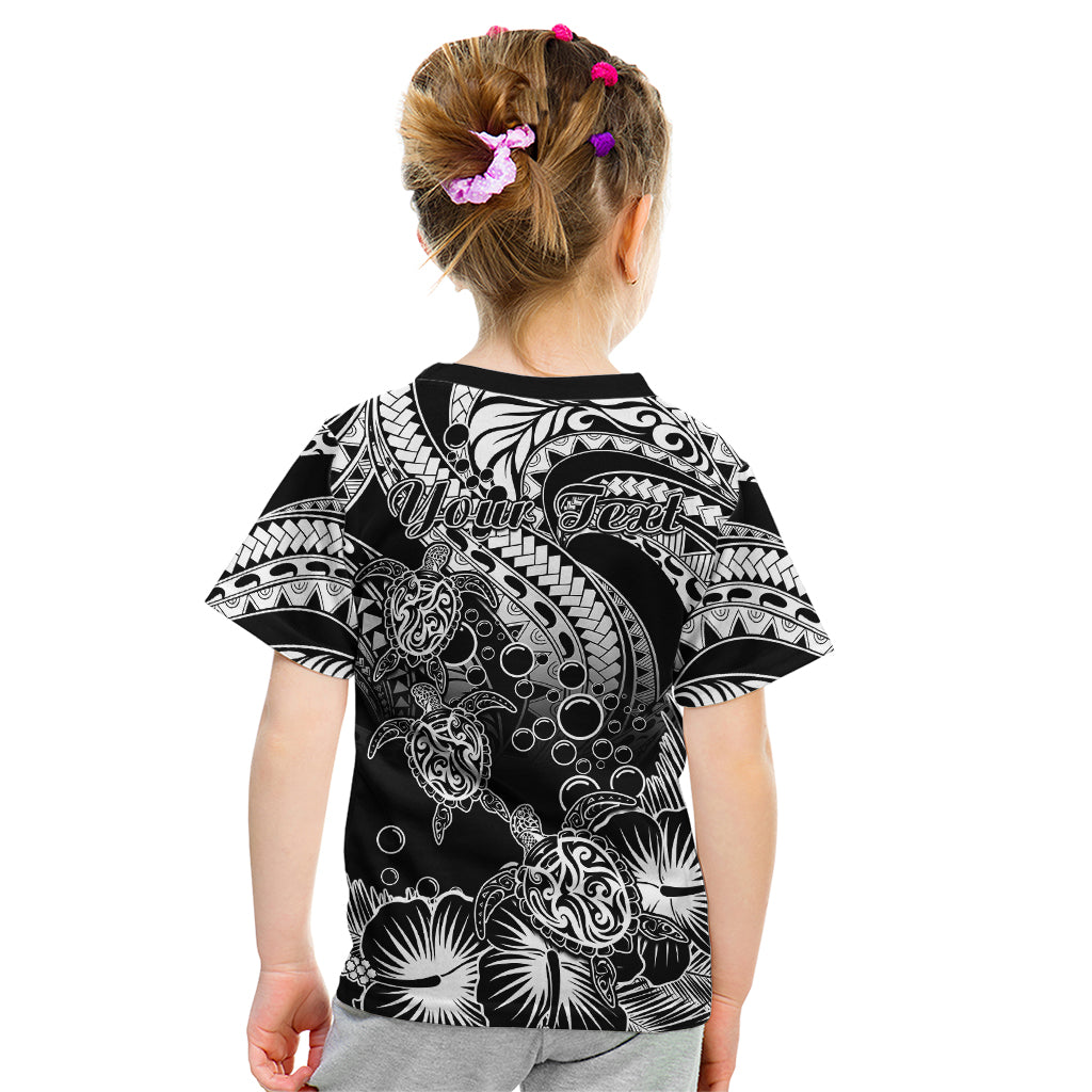 Personalised Polynesian Kid T Shirt Tribal Honu Turtle with Hibiscus White Version LT14 - Polynesian Pride