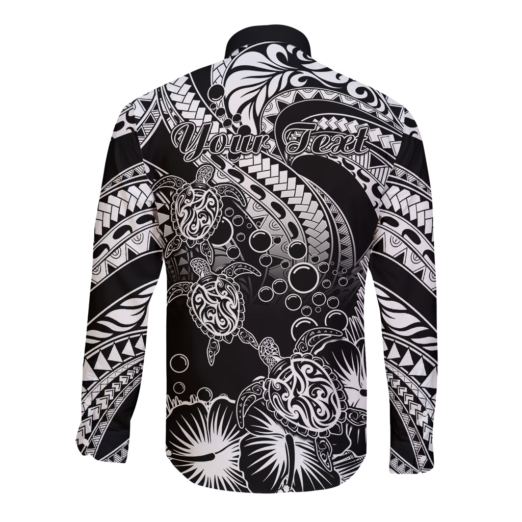 Personalised Polynesian Long Sleeve Button Shirt Tribal Honu Turtle with Hibiscus White Version LT14 - Polynesian Pride