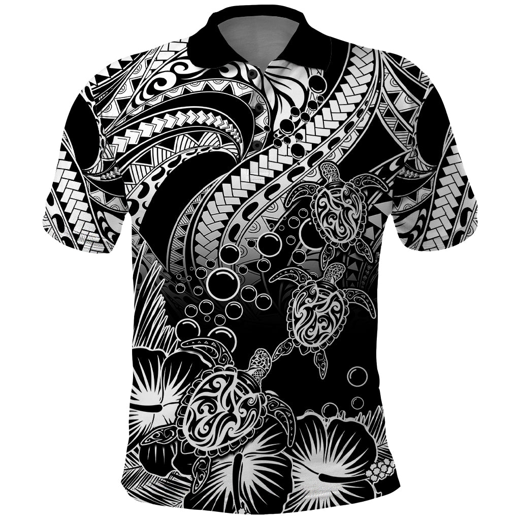 Custom Polynesian Polo Shirt Tribal Honu Turtle with Hibiscus White Version LT14 White - Polynesian Pride