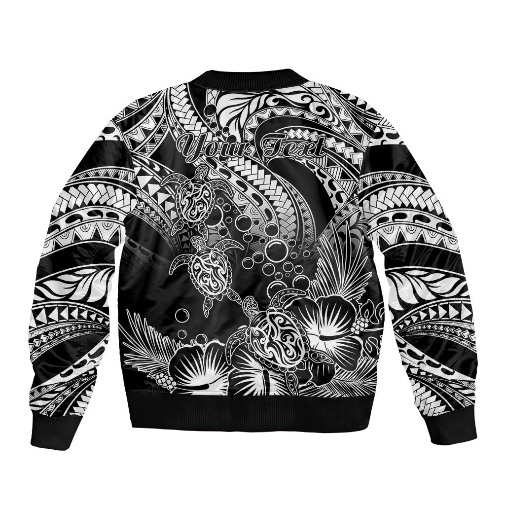 Personalised Polynesian Sleeve Zip Bomber Jacket Tribal Honu Turtle with Hibiscus White Version LT14 - Polynesian Pride