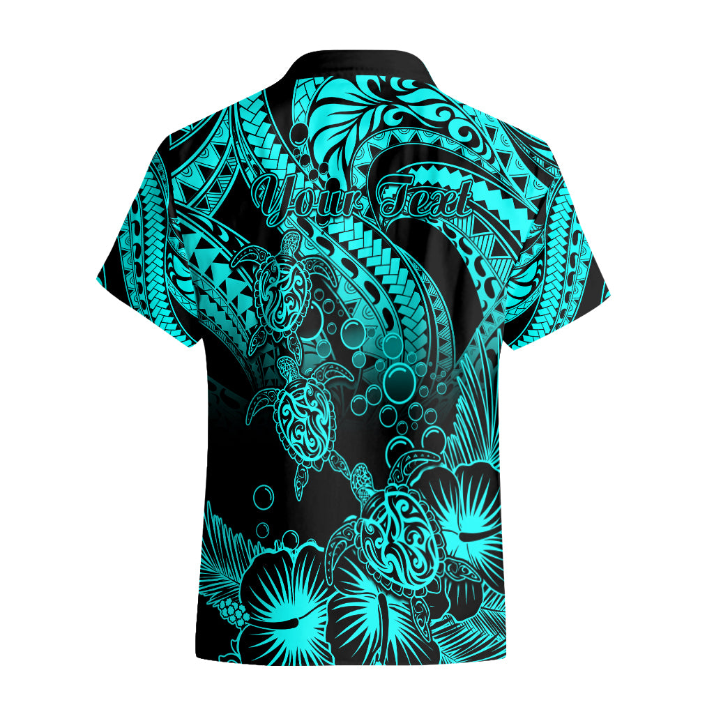 Personalised Polynesian Hawaiian Shirt Tribal Honu Turtle with Hibiscus Turquoise Version LT14 - Polynesian Pride